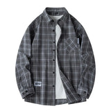 BONSIR  -  Men Shirt Plaid Flannel Loose Street Long Sleeve Casual Shirt Black Oversized Business Male Soft Dress Shirt Spring Autumn