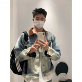 BONSIR  -  New spring and autumn design sense old denim jacket men's Korean version high-quality contrasting color casual collar