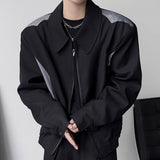 Bonsir Mens Jacket Contrast Color Motorcycle Jacket Japanese Harajuku Streetwear Casual Shoulder Pad Long Sleeve Top Men'S Clothing