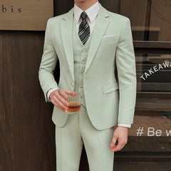 Bonsir (Jacket +Vest+Pants) New High-quality Men's Elegant Fashion Suits 3 Pcs Set  Korean Casual Slim Fit Social Wedding Tuxedo