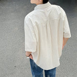 BONSIR  -  Men's Oversized Striped Casual Shirt - Korean Fashion Trend Short Sleeve Button-Down Collared Top  Stylish Layered Streetwear