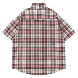 BONSIR  -  Summer Mens Plaid Short Sleeve Shirts Hip Hop Cartoon Embroidered Patch Blouses Harajuku Streetwear Casual Fashion Loose Shirts
