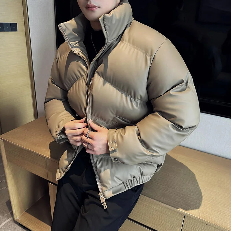 Bonsir Winter Thicken Solid Color Cotton Coats High Quality Stand Collar Zipper  Warm Jacket Outdoor Casual Short Loose Jacket