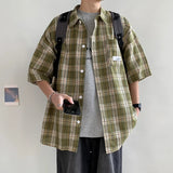 BONSIR  -  Y2k Streetwear Plaid Men Shirts Summer Fashion Chemise Homme Fashion Mens Checkered Shirts Short Sleeve Men Blouse