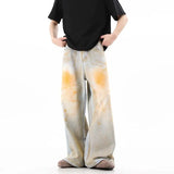 BONSIR  -  Wasteland style niche design yellow mud jeans men's American high street drape straight floor pants wide-leg pants