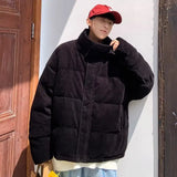 Bonsir Korean style high street men and women trendy personality corduroy stand up collar thick jacket couple loose retro casual top