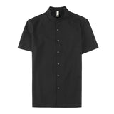 Bonsir Men's Summer Fashion Stand Collar Business Casual Short Sleeve Shirt Luxury Slim Fit Solid Dress Shirt Brand Men Clothes 5XL-M