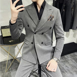 Bonsir 7XL-S (Blazer + Trousers)  Fashion Double Breasted Slim Fit Men's Suit Italian Style Luxury Wedding Social Dress 2 Piece Set