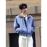 BONSIR  -  American retro leather collar plaid jacket men's spring and autumn loose casual high-end versatile shoulder pad jacket