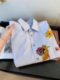 BONSIR  -  Korean Sle Casual Cartoon Print ort Sve irt Men Women Summer Faionable Versatile Loose Fit Button up Cardigan