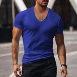 BONSIR  -  New Cotton Men T-shirt V-neck Fashion Design Slim Fit Soild T-shirts Male Tops Tees Short Sleeve T Shirt For Men