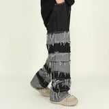 Bonsir Y2K Streetwear Baggy Stacked Jeans Pants Men Clothing Patchwork Straight Loose Long Trousers Pantalones Hombre