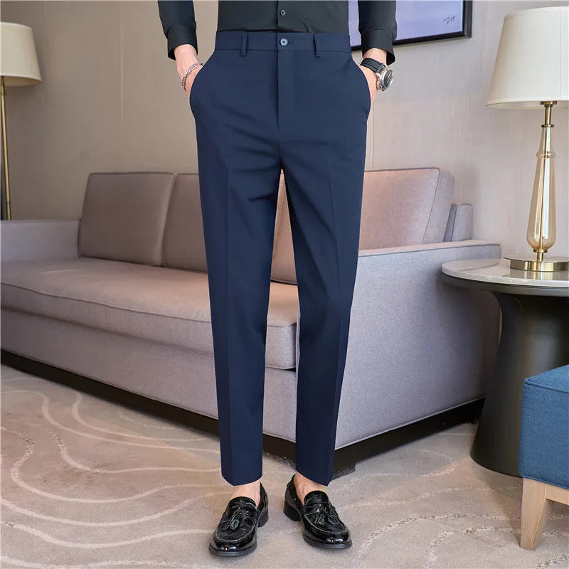 Bonsir Plus Size 38-28 Mens Solid Business Social Suit Pant Spring Formal Slim Fit Wedding Trouser Mens Fashion Casual Dress Pants