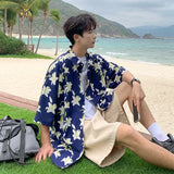 BONSIR  -  Summer Short Sleeve Floral Shirts Men Casual Loose Turn Down Collar Y2k Shirt for Man Fashion Streetwear Blouse Shirt Male
