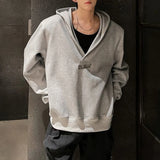 BONSIR  -  Spring and Autumn Heavy Shoulder Pad V-Neck Hooded Sweatshirt Unisex Korean Fashion Brand High-end Short Y2K Hoodie Men