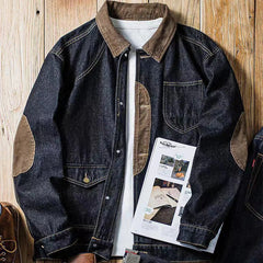 Bonsir Vintage Denim Jackets Men Retro Cargo Jacket Coats Outerwear Coat for Men Distressed Streetwear Japanese Patchwork