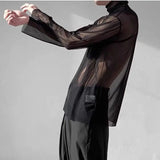 BONSIR  -  Man Summer Fashion Long Sleeve Net Yarn Tops 2023 New Turtleneck All-match Solid Color Sunscreen Clothing T-shirt