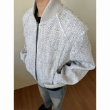 BONSIR  -  Spring and Autumn American style small fragrance knitted short thick floral men's baseball collar jacket silhouette jacket