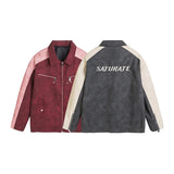 Bonsir Lapel contrasting color old jacket PU leather jacket men's American retro street spring and autumn