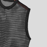 BONSIR  -  Streetwear Mens Fashion Mesh Tank Tops Hollow Out See Through Sexy Vest Men Summer Trendy Solid Color Loose Sleeveless Camisoles