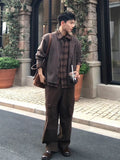 BONSIR  -  American Retro Spliced Knitted irt Collar Cardigan for Men Early Autumn Casual Sle Stand Fit Long Sve Plaid Pattern