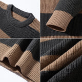 BONSIR  -  Autumn Men's O-Neck Striped Sweater Casual Men Warm Cashmere Knitted Pullover Men Classic Loose Knitwear Sweaters Clothing