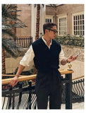 BONSIR  -  New Korean Fashion Polo Neck Men Sweater Vest Light Luxury Retro Business Knitted Sleeveless Waistcoats Leisure Premium Knitwear