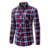 BONSIR  -  Autumn Mens Shirts Quality Dress Shirts Long Sleeve Slim Fit Solid Plaid Business Formal Blue Shirt Male Social Clothing