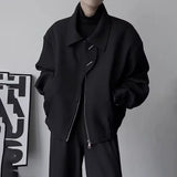 Bonsir Mens Jacket Short Asymmetric Placket Bomber Jacket Dark Streetwear Biker All-Match Trend Long Sleeve Top Men'S Clothing 2024