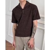 BONSIR  -  Romange Italian-style cat eye stone knitted short-sleeved men's old Qian style outfit base T-shirt Autumn clothes