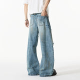 BONSIR  -  High Street Men's Denim Pants Washing Worn-out Holes Design Solid Color Bottom Straight Leg Summer Male Jeans 2025 24K5211
