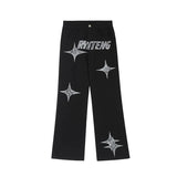 Bonsir Fashionable American street letter embroidery straight tube loose denim pants for men and women high street trendy casual pants