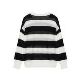 BONSIR  -  Hollowed-out Fashionable Striped Sweater for Men, Spring and Autumn Couple Knitted Shirt, Round-neck Trendy Loose and Lazy Style