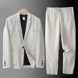 BONSIR  -  Spring Autumn Fashion Men Linen Two-piece Set Blazer Jacket + Pants Solid Slim Fit Casual Business Thin Clothing Breathable Suit