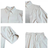 BONSIR  -  Summer Ice Silk Men's Suits Casual Short Sleeve Shirt And Pants Two-piece Set Ruffled  Handsome Draped Korean Style Loose Set