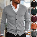 BONSIR  -  Men's New Style Knitted Sweater in Autumn and Winter, Korean Version V-Neck Long Sleeve Slim-Fit Cardigan Sweater Coat S-2XL