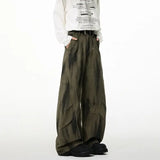 BONSIR  -  American retro washing jeans scimitar casual men's trendy brand pleated loose wide-leg work pants