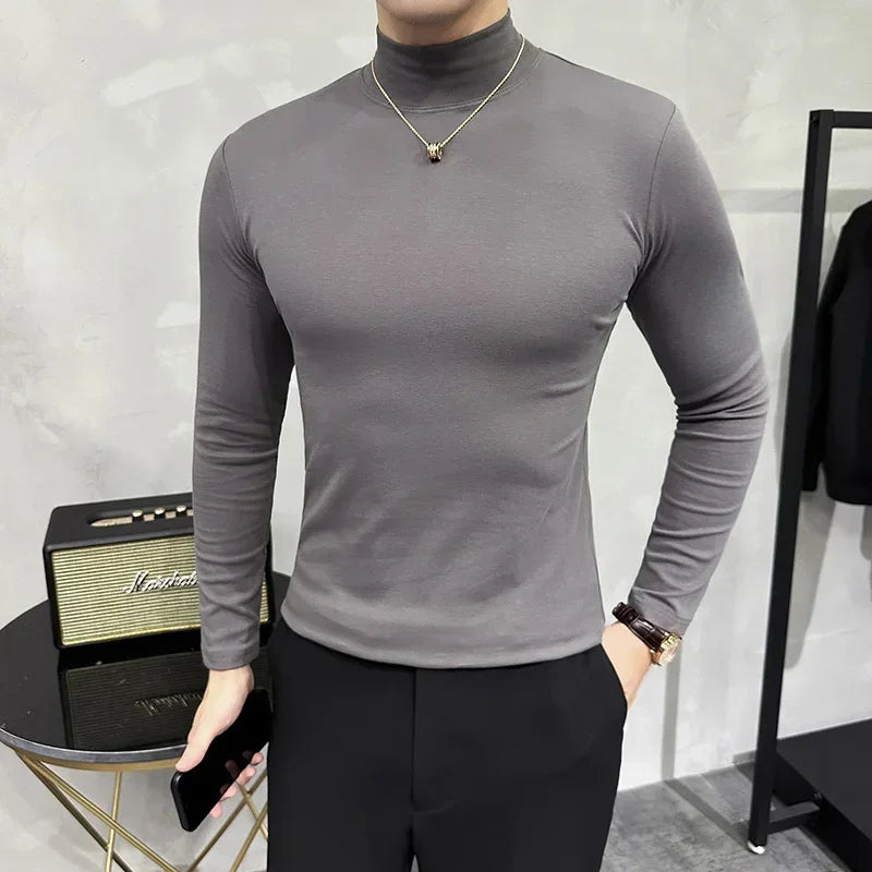 Bonsir 5 Colors Autumn Winter New Turtleneck Long Sleeve T Shirts Men Solid Color Slim Fit Casual Elastic Warm Tee Shirt Homme 3XL-M