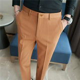 Bonsir Summer Embroidered Business Formal Pants Men Korean Style Slim Office Social Suit Pants High Quality Streetwear Ankle Pants
