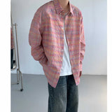 Bonsir Autumn Long Sleeved Shirt Men Fashion Color Plaid Shirt Men Streetwear Korean Loose Casual Shirt Mens Oversized Vintage Shirts