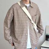 BONSIR  -  lightweight Retro green plaid shirt men's long sleeve spring and autumn new loose casual tide brand shirt casual coat