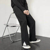 BONSIR  -  Men's Straight Baggy Casual Pants Korean Slit Personality Suit Trousers Fashion Formal Business Male Streetwear Gray Khaki Black