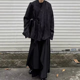 BONSIR  -  Mens Shirt Embroidered Robe Tie Shirt Streetwear Personality All-Match Y2k Dark Style Campus Long-Sleeve Top Men'S Clothing 2025