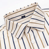 BONSIR  -  Autumn Business Casual Striped Shirts for Men Tops Stripe Shirt Loose Top Cotton Blouse Cardigan Korean Long-Sleeved Shirts