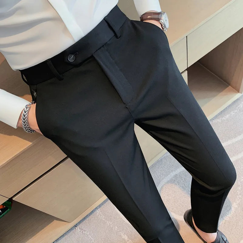 Bonsir Autumn Winter New Embroidered Business Formal Pants Men Fashion Wedding Slim Fit Trousers High Quality Solid Social Suit Pants