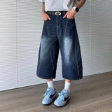 BONSIR  -  Mens Cropped Trousers Embroidered Deconstructed Casual Denim Shorts Streetwear Fashion Versatile Shorts Men'S Clothing 2025 New