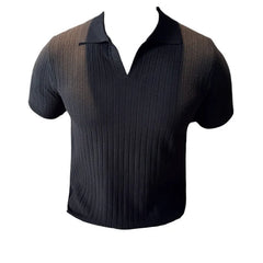 Bonsir Summer New Striped V-neck Knitted Polo Shirts Fashion Men‘s Short Sleeved Thin Breathable Casual Social T-shirt 4XL-M