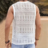 Bonsir Mens Vest Geometric Hollow Perspective Tank Top Summer Beach Streetwear Casual Jogging Gym Personality Tops Men'S Clothing