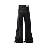 Bonsir Streetwear Black Wax Leather Strecth Jeans for Men Ropa Hombre Baggy Y2k Flare Pants Oversized Straight Denim Trousers