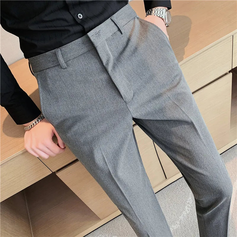 Bonsir Plus Size 42 40 38 Spring New Embroidered Suit Pant British Fashion Men's Business Casual Pants Formal Social Slim Fit Suit Pant